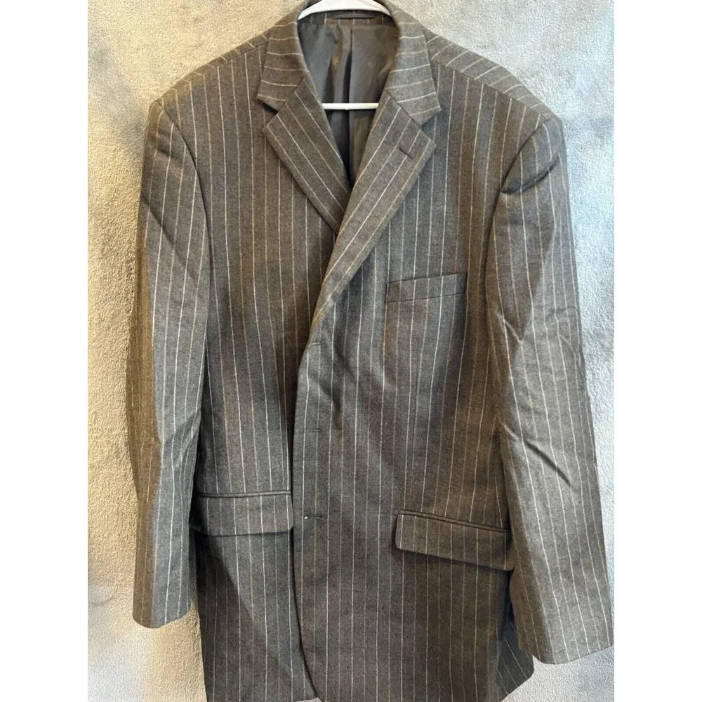 Mantoni Italy Super 140's Wool Brown‎ Striped Dual Vent Blazer Sport Jacket 50L